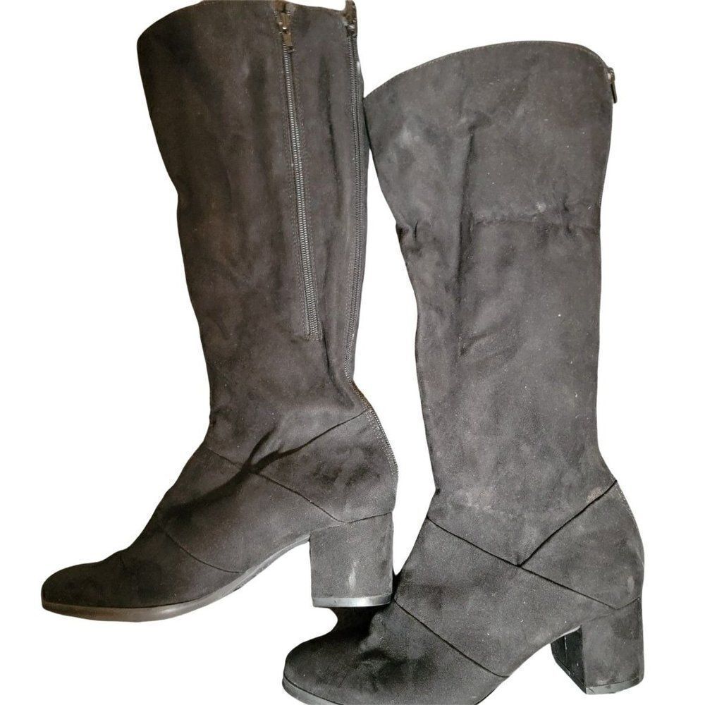 Green Room Womens Black Suede Block Heel Back Zip Thigh High Booties Size 9M